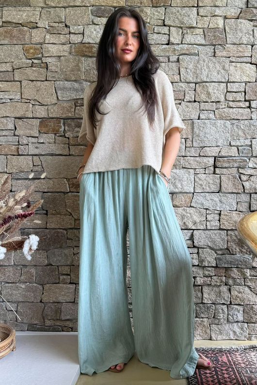 Cyril Crinkelle Wide Leg Pant Sage